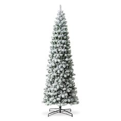 a white christmas tree with snow on the top and branches in black stands against a white background