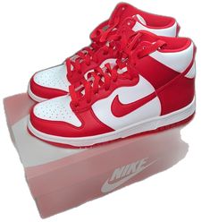 Red Sporty High-top Sneakers, Nike Red High-top Skate Shoes, Nike Dunk High, Dunk High, Kids Nike, Shoes Nike, Nike Dunk, Nike Dunks, Red Color