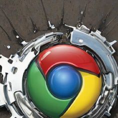 the chrome logo is displayed on top of an old metal object that looks like it has been broken