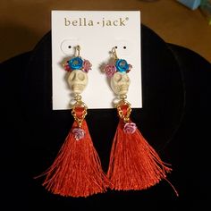 Brand:Bella Jack Nwt Day Of The Dead Fringe Skull Earrings Skeleton Crafts, Diy Sugar Skull, Skeleton Craft, Vintage Statement Earrings, Sugar Skull Earrings, Rabbit Earrings, Flamingo Earrings, Skeleton Earrings, Bottle Earrings