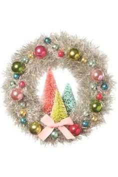 Shop For 7 Brights Tinsel Wreath Ornament Fun Christmas Wreaths, Tinsel Wreath, Retro Christmas Decorations, Bethany Lowe Designs, Kitsch Christmas, Vintage Wreath, Pastel Christmas, Bethany Lowe