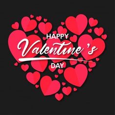 valentine's day card with hearts in the shape of a heart on a black background