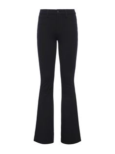 A flatteringly proportioned flare-leg pant in true-black ponte. Contoured waistband fits securely at the natural waist, smoothing and slimming the figure, while supple, lightweight stretch denim hugs hip, thigh, and knee before releasing into a cool flared hem. Classic five-pocket construction and front zip fly closure. Flare Leg Pants, Tailored Suits, Colored Denim, High Rise Jeans, Black Fits, Winter Collection, Flare Jeans, Stretch Denim, Black Pants