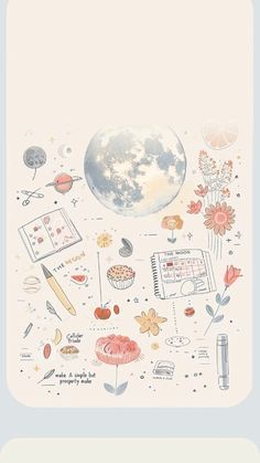 an image of the moon and other things on it's side, including pencils