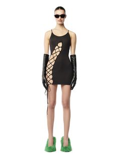 Black Mini Dress With Spaghetti Straps And Strap Detailing, Black Mini Dress With Spaghetti Straps, Fitted Black Mini Dress With Strap Detailing, Black Mini Dress With Lace-up Back And Spaghetti Straps, Heron Preston, Dress Home, Knitwear Tops, Black Stretch, Swimwear Accessories