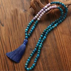 Spiritual Peace Mala! Necklace And Bracelet Set. Beautiful Blue Natural Apatite 8 Mm Gemstones With Blue Tassel. Apatite Supports Opening Your Heart And Mind To Embrace Your True Self. A Deeply Spiritual Stone That Offers A Cleansing Influence To The Aura, Especially In The Mental Body, The Vibratory Level Associated With Psychic Perception. Purple Lepidolite Is Sometimes Called The Peace Stone, Because It Has Such Nurturing And Calming Properties. Will Be Energetically Charged By A Reiki Master Bohemian Sapphire Round Bead Jewelry, Bohemian Sapphire Beaded Jewelry, Blue Amethyst Crystal Necklace For Gift, Bohemian Sapphire Gemstone Beads Jewelry, Bohemian Sapphire Necklaces With Natural Stones, Spiritual Sapphire Beaded Necklaces, Spiritual Sapphire Beaded Necklace, Handmade Blue Amethyst Crystal Necklaces, Blue Amethyst Hand-strung Jewelry