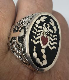 Vintage Southwestern stone inlay white bronze men's ring. White bronze wears like sterling. Genuine stones hand inlaid in the USA. Sizes 8-14 available please let us know what size you need. My jeweler can custom re size for $20 service fee. Please check out our THOUSANDS of customer reviews Traditional Sterling Silver Rings With Inlay, Southwestern Style Engraved Ring As Gift, Southwestern Style Engraved Rings As Gifts, Southwestern Style Engraved Rings For Gifts, Southwestern Style Engraved Gift Ring, Collectible Silver Rings With Inlay, Sterling Silver Inlay Jewelry, Silver Rings With Inlay For Collectors, Southwestern Style Rings With Polished Finish