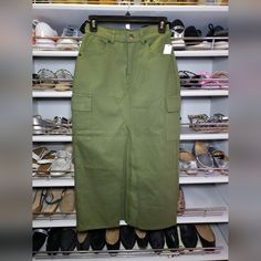 Perfect For The Season. Wear With Boots And Your Favorite Sweater. Midi Skirt Cargo Front Slit Heavy Cotton Sweater Midi Skirt, Skirt Cargo, Green Cargo, Favorite Sweater, Heavy Cotton, Olive Green, Midi Skirt, Womens Skirt, Skirt