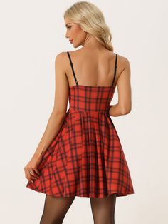 Shop Allegra K for elegant plaid spaghetti strap christmas skater dress you are looking for, get more women's dresses for yourelf. Order now! Free Returns! Halloween Plaid, Flared Skater Skirt, Mini Skater Dress, Plaid Fashion, Plaid Dress, Womens Clothing Sizes, Chic Woman, Dress Red, Womens Plaid