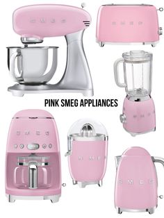 pink smeg appliances are shown in this image