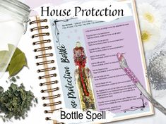 a recipe book with an image of a bottle and spoon next to it on a table