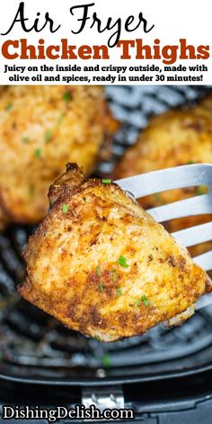 air fryer chicken thighs on the grill with text overlay