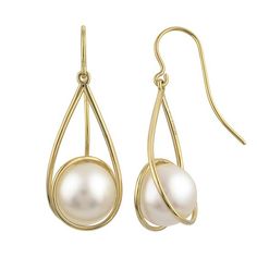 Featuring beautiful freshwater cultured pearls wrapped in swirls of 14k gold, these PearLustre by Imperial drop earrings complete your look in an elegant, yet eye-catching way. Featuring beautiful freshwater cultured pearls wrapped in swirls of 14k gold, these PearLustre by Imperial drop earrings complete your look in an elegant, yet eye-catching way. EARRING DETAILS 14Kt 9.5-10mm High Lustre Cultured Pearl Swirl Drop Earrings Length: 33 mm Backings: fishhook Metal: 14k gold Packaging: boxed Fin Copper Jewelry Diy, White Gemstones, Handmade Pearl Jewelry, Wire Jewelry Earrings, Gold Packaging, Wire Wrapped Stone Jewelry, Wire Wrapped Jewelry Diy, Wire Jewelry Tutorial, Pearl Details