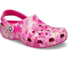 Lightweight, comfortable slip-on clogs Fully molded Croslite material construction Supportive pivoting backstraps for secure fit Advanced toe-box ventilation system Massaging nubs throughout the foot-conforming footbeds Lightweight, slip-resistant non-marking soles Men's Size 9. Women's Size 11. Brand new in original box. Crocs Outfit, Pink Crocs, Pink Dye, Crocs Sandals, Bleach Tie Dye, Crocs Classic Clogs, Shoes Classic, Bleach Dye, Women's Crocs