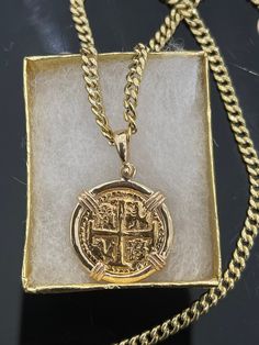 "Beautiful coin necklace 14k solid atocha gold coin pendant with 22\" long 10k gold chain" Gold Coin Jewelry Stamped 14k, Gold-plated Coin Necklace Stamped 14k, Gold Plated Coin Necklaces Stamped 14k, Gold Plated Coin Necklace Stamped 14k, Gold-plated Coin-shaped Jewelry With Gold Chain, Gold-plated Coin Jewelry, Gold Plated Coin Jewelry With Gold Chain, 14k Gold Coin Jewelry Stamped 14k, Antique Tarnish Resistant Collectible Jewelry