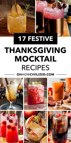 thanksgiving cocktails with text overlay that reads, 17 festive thanksgiving mocke recipes