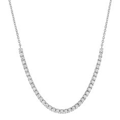 The perfect Tennis necklace for the girl who wants more! The Large Diamond Tennis Chain Necklace is an absolute necessity for all jewelry lovers. Easy to wear alone but so practical to layer with other necklaces. This sturdy diamond cut Rolo chain is laced with 39 2mm diamonds each beautifully hand set in our seamless prong tennis setting. Fastened with a lobster lock, this piece is sure to be your new favorite. 

Approx. 1.5cts 
High Quality G-H Color VS2-SI1 Clarity Natural Diamond
Solid 14K G Tennis Chain Necklace, Tennis Chain, Tennis Necklace, Rolo Chain, Necklace Sizes, Personalized Necklace, The Girl Who, Jewelry Lover, Diamond Cut