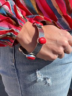 Silver metal cuff bracelet adorned with variated color red stones Red Stones, Metal Cuff Bracelet, Stone Bangle, Red Stone, Bangle Bracelet, Cuff Bracelet, Red Color, Metallic Silver, Bangle Bracelets