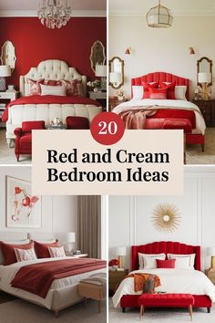 red and cream bedroom ideas with text overlay that reads, 20 red and cream bedroom ideas