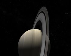 an image of saturn taken from space with the moon in the distance and stars in the background