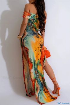 OrcaJump - Sensual Bodycon Maxi Gown for Evening Wear Tropical Orange, Boho Beach Dress, Club Wear, Bodycon Maxi Dresses, Dresses Party, Vacation Dresses, Boho Beach, Long Maxi, Flowing Maxi Dress