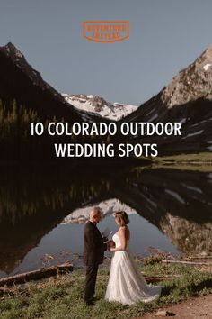 a couple in wedding attire stand holding hands outside in the maroon bells Outdoor Wedding Locations, Unique Wedding Locations, Colorado Mountain Wedding Venues, Mountain Destination Wedding, Wedding Locations Outdoor, Winter Mountain Wedding, Best Elopement Locations, Colorado Mountain Elopement, Place To Get Married