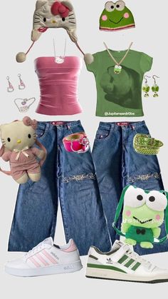 My Yes In Fashion, Keroppi Outfit Ideas, Keroppi Outfit, Silly Outfits, Duo Outfits, Matching Outfits Best Friend, Kitty Clothes