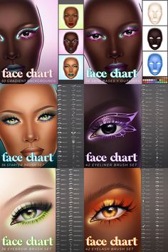 the different types of eyes are shown in this graphic art workflowe, with each individual's own eye color and shape