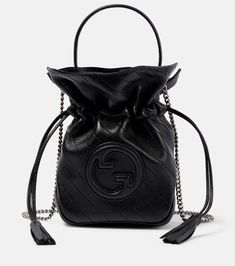 Gucci Blondie Mini leather bucket bag in black - Gucci | Mytheresa House Icon, Gucci Mini, Guccio Gucci, Mini Bucket, Subtle Elegance, Drawstring Top, Gucci Gucci, Balenciaga Bag, Leather Bucket Bag