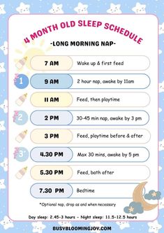 a poster with instructions to sleep schedule for babies and toddlers in the night time