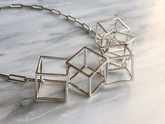 Cubed Statement Necklace, Cube Statement Necklace, Unique Wedding Day Necklace, 3D Cube Necklace, Ge Contemporary Necklace With Unique Design For Gift, Contemporary Square Jewelry For Gifts, Statement Silver Necklace, Native Beading Patterns, Unusual Necklace, Cube Necklace, 3d Cube, Handcrafted Silver Jewelry, Silver Necklace Statement