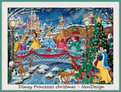 a christmas scene with princesses and snow