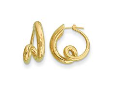 14K yellow gold twisted hoop earrings with textured and polished finish. Measures approximately 1 1/16"L x 1 1/16"W and have wire and clutch closures. Twisted 14k Gold Earrings, Twisted 14k Yellow Gold Earrings, Twisted Gold Hoop Earrings, Twisted 14k Yellow Gold Hoop Earrings, Twisted Gold Plated Hoop Earrings, Twist Jewelry, Twisted Hoop Earrings, Gold Texture, Hoop Earrings