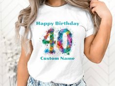 40th Birthday Celebration T-shirt, Happy Birthday Custom Name Tee, Watercolor Design, Unisex Party Shirt, Personalized Gift - Etsy Etsy Personalized Gifts, Watercolor Design, Party Shirts