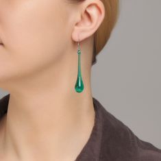 "These teal or emerald green teardrop earrings are made of glass in lampwork technique. The stainless steel hooks are hypoallergenic. They will not tarnish, fade, or discolor with time. These unique and beautiful earrings are like water drops frozen in glass! They are simple and elegant, very lightweight and comfortable to wear, perfect for everyday wear and for special occasions. You will definitely receive lots of compliments on your new earrings, everybody loves them, and you'll love them too Modern Green Drop Jewelry, Green Long Drop Earrings, Green Teardrop Glass Jewelry, Modern Green Glass Earrings, Green Pear-shaped Teardrop Earrings, Handmade Green Teardrop Earrings, Green French Hook Earrings, Green Modern Teardrop Jewelry, Hypoallergenic Green Teardrop Jewelry