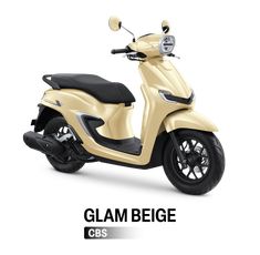 a white scooter is shown with the words glam beige on it