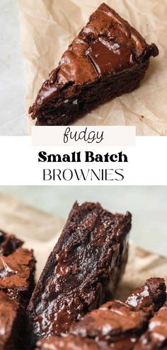 chocolate brownies are stacked on top of each other with text overlay that reads, buddy small batch brownies