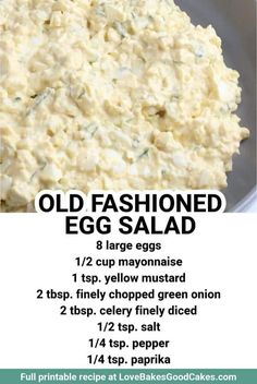 an old fashioned egg salad recipe is shown in the middle of a poster with instructions for how to make it