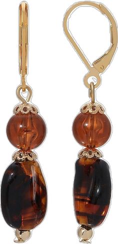 Elegant Adjustable Tortoiseshell Jewelry, Elegant Tortoiseshell Drop Earrings, Bead Drop Earrings, Tortoise Color, Beaded Drop Earrings, Tortoise, Gold Tones, Sense, Drop Earrings