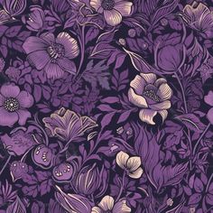 purple flowers and leaves on a black background