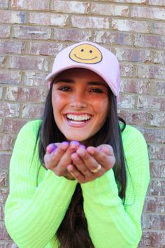 Keep it trendy with this new smiley face patch trucker hat! A best-seller, these hats are adjustable and can fit just about any head. They're super comfortable too. The smiley face patch is sure to keep you smiling all day long! These are available in 32 amazing colors! **Please note: Due to high demand, MOST colors will take 3-4 weeks to ship! We apologize for any inconvenience, but until we can get more hats in, this is the allotted time necessary to produce these Casual Smiley Face Snapback Baseball Cap, Adjustable Baseball Cap With Smiley Face, Casual Smiley Face Snapback Hat, Adjustable Smiley Face Cap, Trendy Smiley Face Cap, Trendy Smiley Face Baseball Cap With Curved Brim, Trendy Smiley Face Hat With Curved Brim, Trendy Smiley Face Baseball Cap, Trendy Curved Brim Hat With Smiley Face