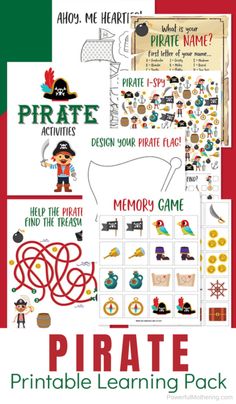 pirate learning pack for kids with free printables and activities to help them learn the letter