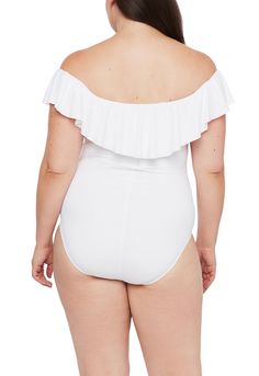 Shrug off your worries in this off the shoulder one-piece swimsuit by La Blanca. The cold shoulder style flatters your neckline, and the ruffle trim makes this piece cute and playful. Removable cups offer personal fit, and slimming fabric smooths out your silhouette. Moderate rear coverage. [split] Details Off the shoulder one piece swimsuit Ruffle neckline Slimming shirred waist Lace-up back detail Removable cups Moderate coverage Fabric 83% Nylon, 17% Elastane Goddess Twist, Neckline Slimmer, Extra Skin, Cold Shoulder Styles, Bandeau Tankini, Swimsuit Material, Halter Tankini, Ruffle Swimsuit, One Piece Suit