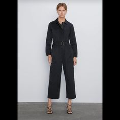 Nwt Zara Size Medium Black The Raven Long Sleeve Belted Jumpsuit (57% Cotton, 34% Polyester, 9% Polyamide). See Pictures For Actual Condition, Comes From A Smoke Free Home. All Approximate Flat Measurements Listed Below. Total Length: 55” Shoulders: 16” Bust: 19” Waist: 15.5” Waist To Hem: 38.5” Rise: 14” Hips: 2.0.5” Inseam: 25” Sleeve Length: 23” Leg Opening Width: 9.5” Casual Black Jumpsuits And Rompers For Office, Casual Black Jumpsuit For Office, Black Jumpsuits And Rompers For Fall Workwear, Fall Workwear Belted Jumpsuits And Rompers, Black Belted Jumpsuits And Rompers For Fall, Fall Office Jumpsuits And Rompers With Pockets, Black Jumpsuit With Pockets For Workwear, Black Jumpsuits And Rompers With Pockets For Work, Black Jumpsuits And Rompers For Office In Fall