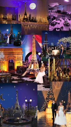 the collage shows many different types of decorations and people standing in front of them