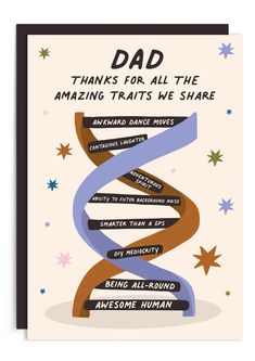 a card with the words dad thanks for all the amazing tricks we share on it