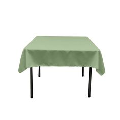 a table with a green cloth on it and black metal legs in front of a white background