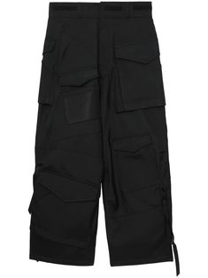 black strap detailing zip detail touch-strap detail mesh detailing high waist belt loops front button and zip fastening multiple cargo pockets straight hem Men Cargo Pants, Bunka Fashion College, Japanese Fashion Designers, Fashion College, Rei Kawakubo, Junya Watanabe, Cargo Pants Men, Cargo Trousers, Japanese Fashion