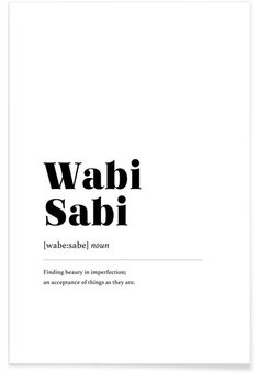 a black and white poster with the words wabi sabi in bold font on it