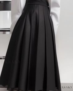 Lasaky - Deer Wests Sophisticated High-Waisted Pleated A-Line Quince Skirt Featuring Graceful Long Ruffles Quince Skirt, Pleated Long Skirt, Black Pleated Skirt, Black Outfits, Sophisticated Dress, Skirt Skirt, All Black Outfit, Color Fabric, Types Of Skirts